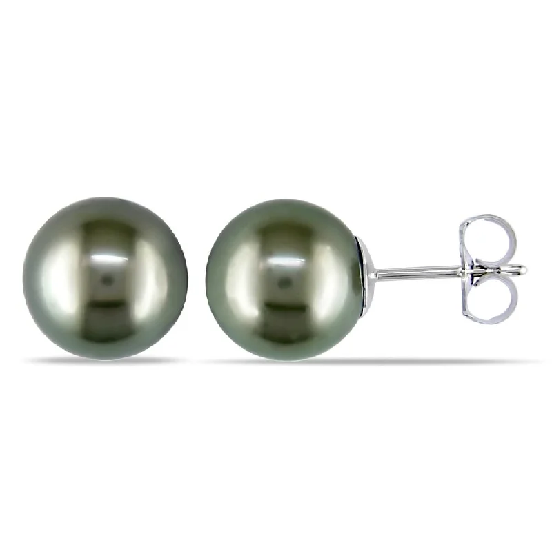 Polished cobalt earrings-Miadora 14k White Gold Tahitian Pearl Stud Earrings (9-10 mm)