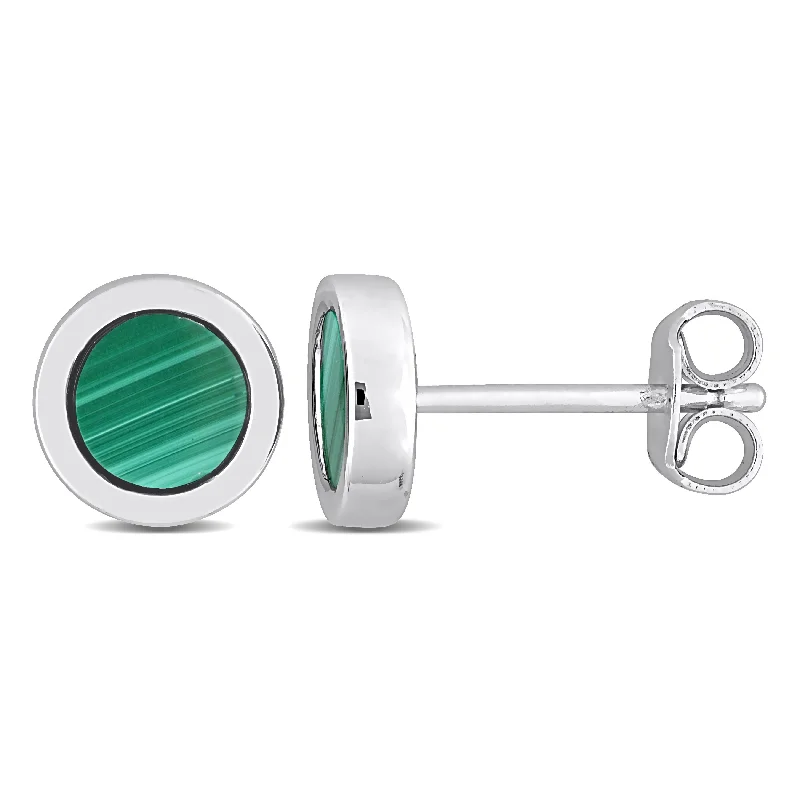 Connected hoop earrings-Miadora 5/8 CT TGW Malachite Stud Earrings in Sterling Silver