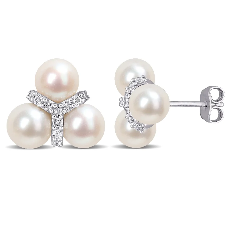 Paneled hoop earrings-Miadora Freshwater Cultured Pearl 3-Pearl Stud Earrings in Sterling Silver