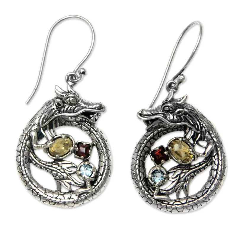 Extended diamond earrings-NOVICA Dragon's Prize, Multi-gemstone dangle earrings - 2.2*0.9