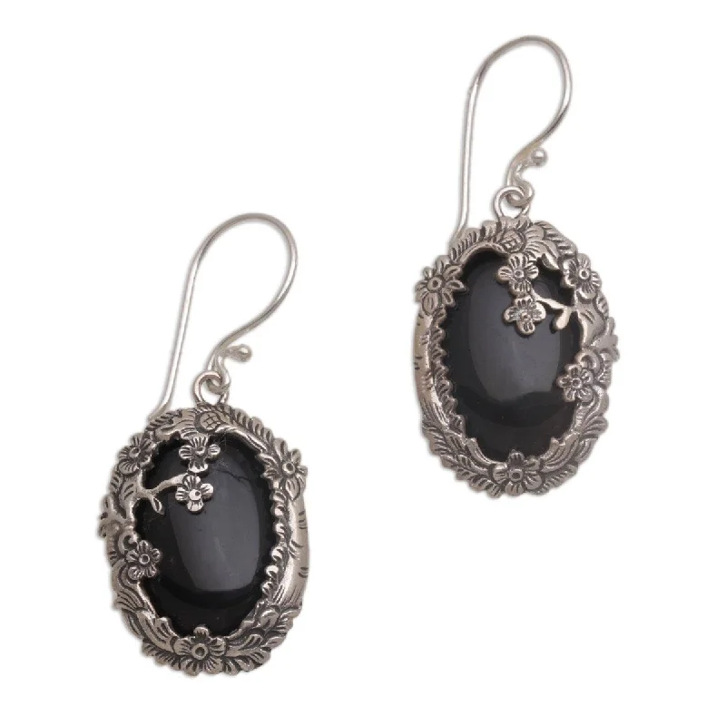 Encased stone earrings-NOVICA Dreamy Forest, Onyx dangle earrings - 1.5L*0.7W