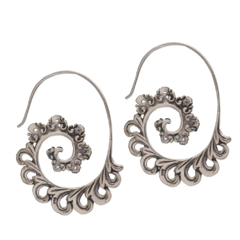 Octagon stud earrings-NOVICA Handmade Sterling Silver Paisley Ferns Earrings (Indonesia) - 1.8*0.1