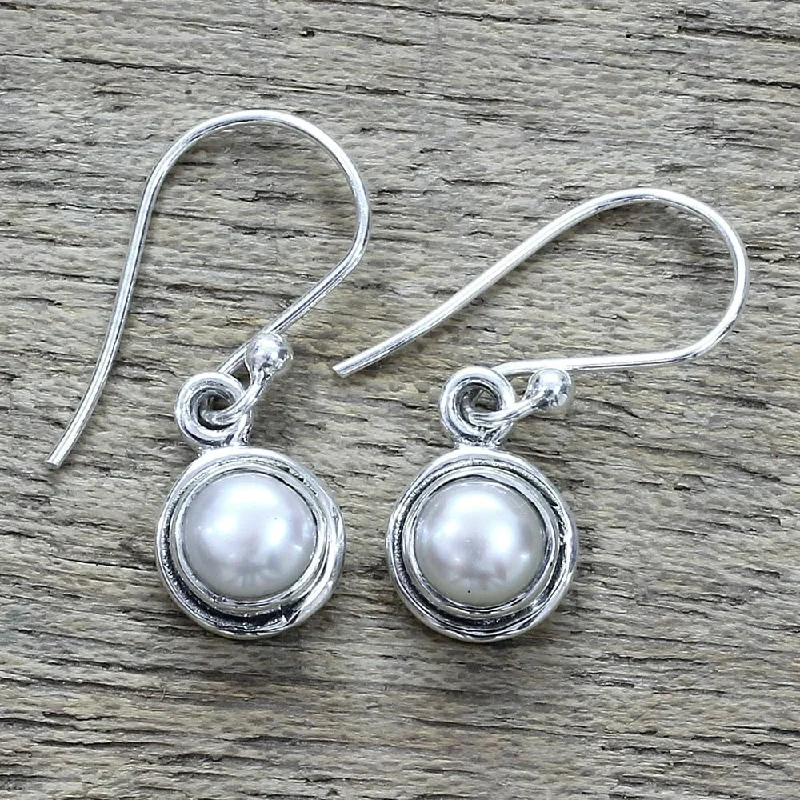 Light-carved earrings-NOVICA Handmade Sterling Silver Purest Love Cultured Pearl Earrings (India) - 1*0.3