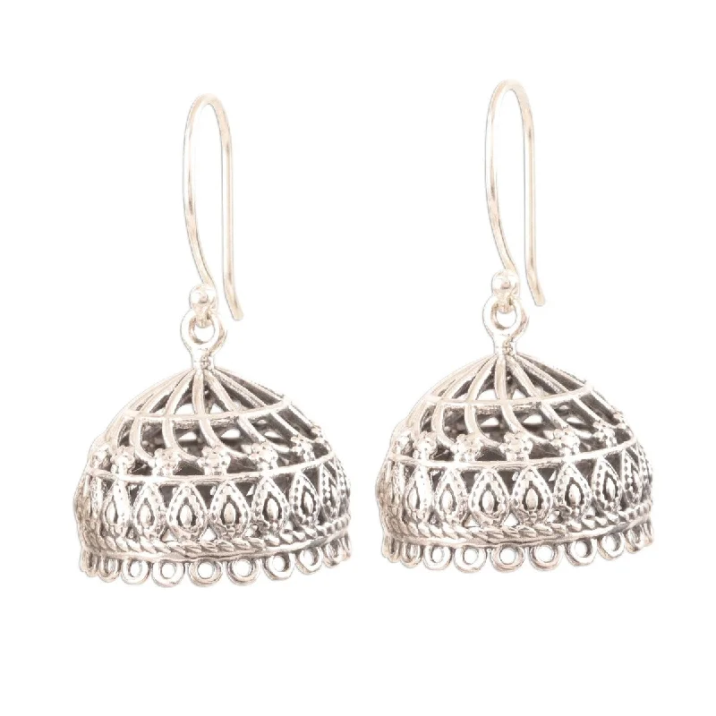 Vivid diamond earrings-NOVICA Intricate Jhumki, Sterling silver dangle earrings - 1.3*0.7