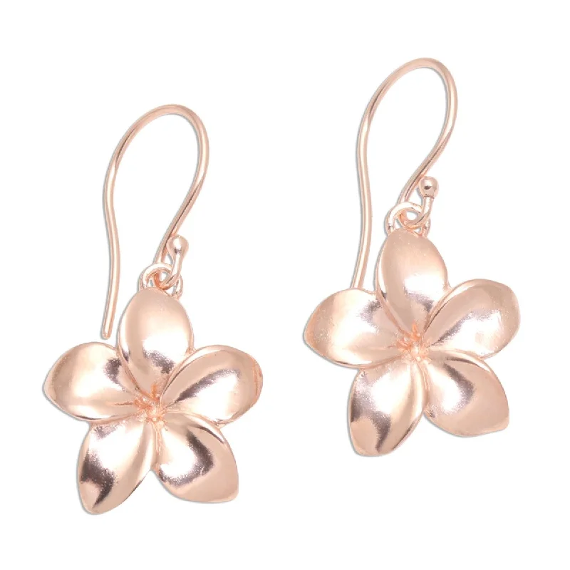 Suspended diamond earrings-NOVICA Pink Frangipani, Rose gold plated dangle earrings - 1.2" L x 0.6" W x 0.1" D