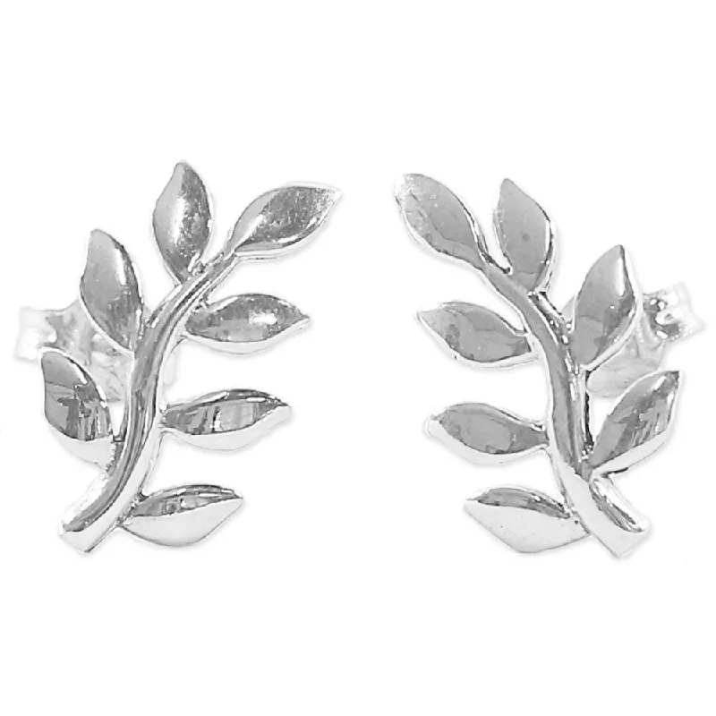 Layered birthstone earrings-NOVICA Sterling Silver 'Peaceful Leaves' Earrings - 0.6*0.4