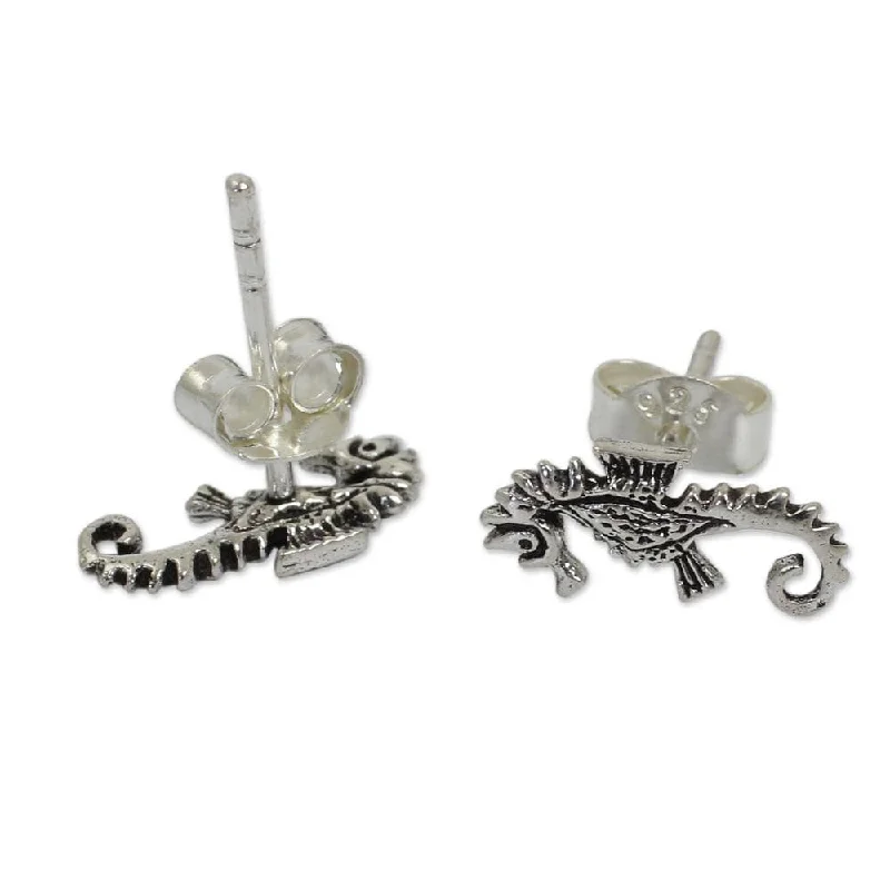 Glossy platinum earrings-NOVICA Sterling SilverSeahorse' Earrings (Thailand)