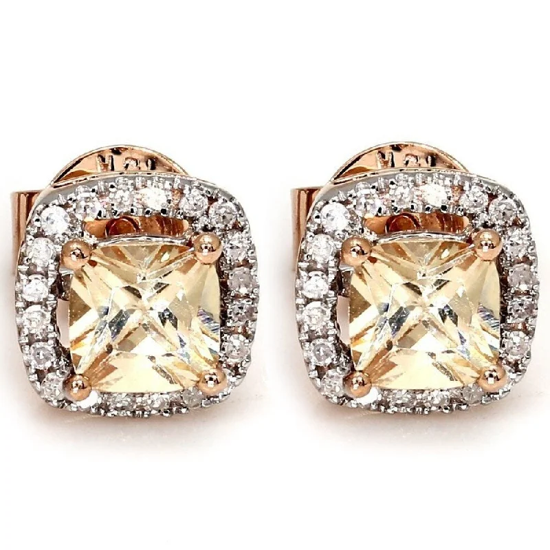 Bold sunstone earrings-Pompeii3 10k Rose Gold 1 1/2 ct TW Diamond Cushion Halo Morganite Womens Studs Earring