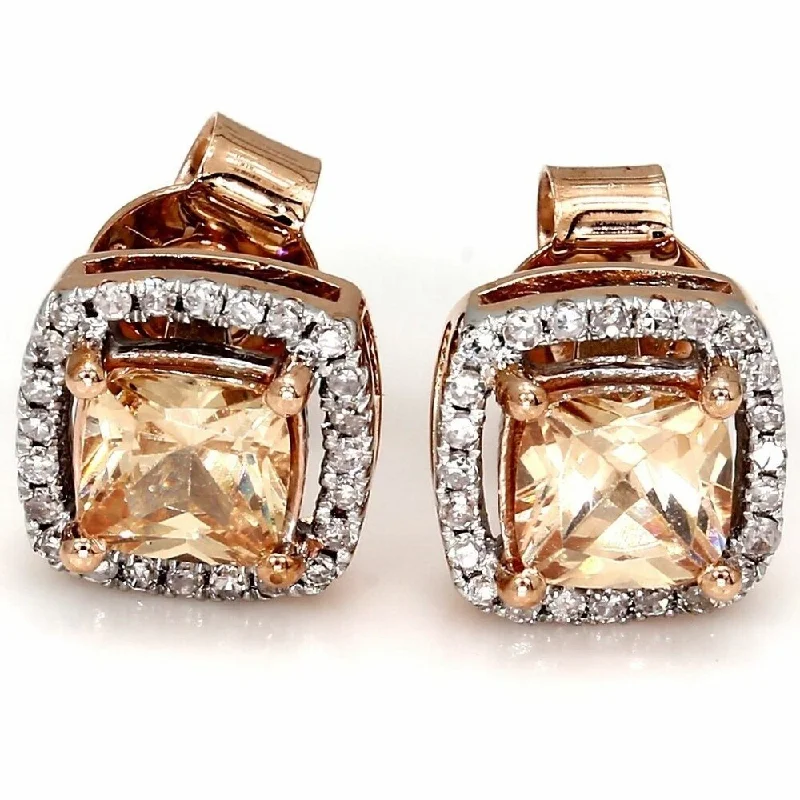 Radiant iolite earrings-Pompeii3 10k Rose Gold 1 3/4 ct TW Diamond Morganite Cushion Halo Studs Womens Earrings