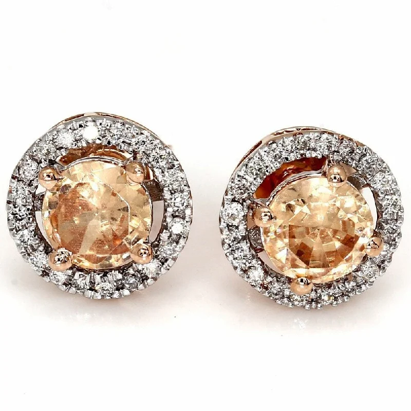 Cool topaz earrings-Pompeii3 10k Rose Gold 2 ct TDW Morganite & Diamond Halo Studs Womens Earring