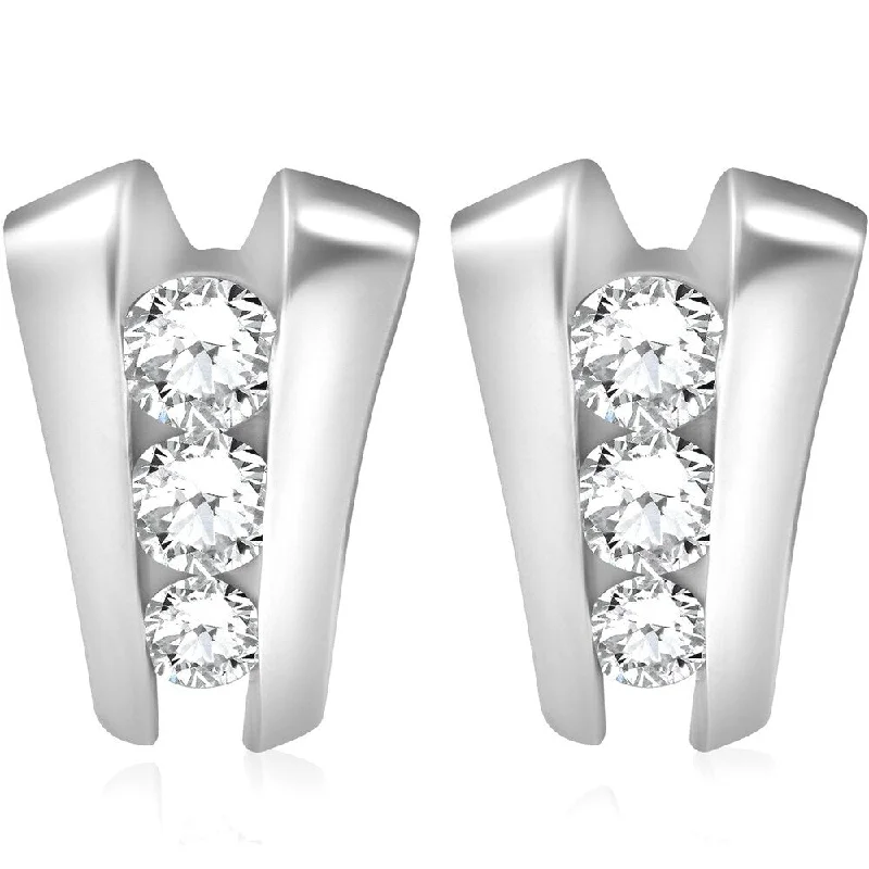 Arching ridge earrings-Pompeii3 14k White Gold 1 3/8 ct TDW Three Stone Diamond Studs Womens Earrings