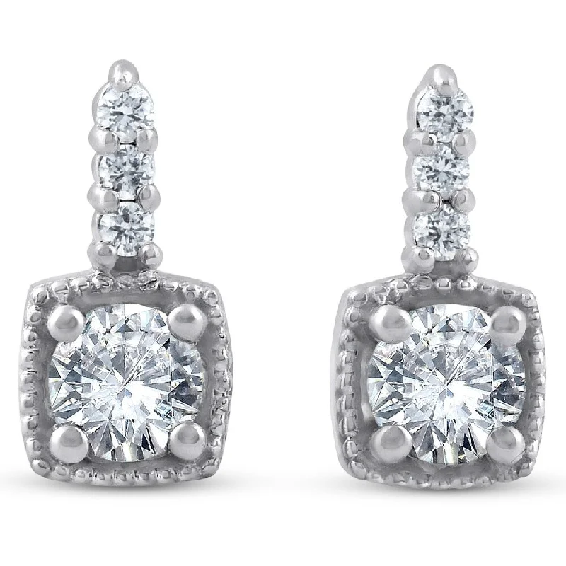 Subtle rim earrings-Pompeii3 14k White Gold 3/4ct TDW Cushion Framed Diamond Studs