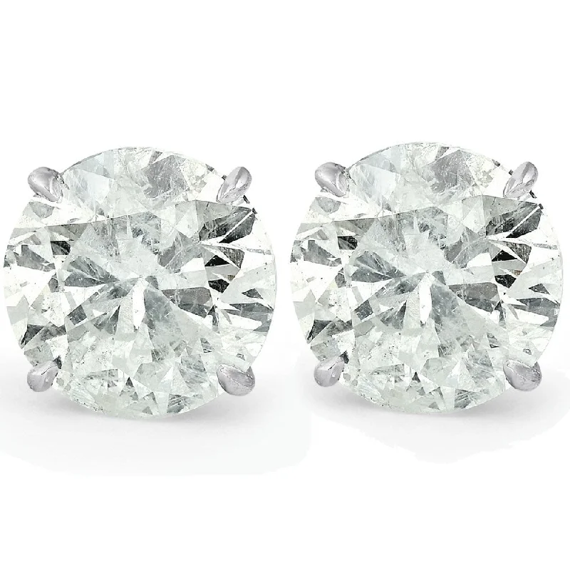 Shimmering drop earrings-Pompeii3 14k White Gold 8.13 Ct TDW Round Diamond Studs Clarity Enhanced