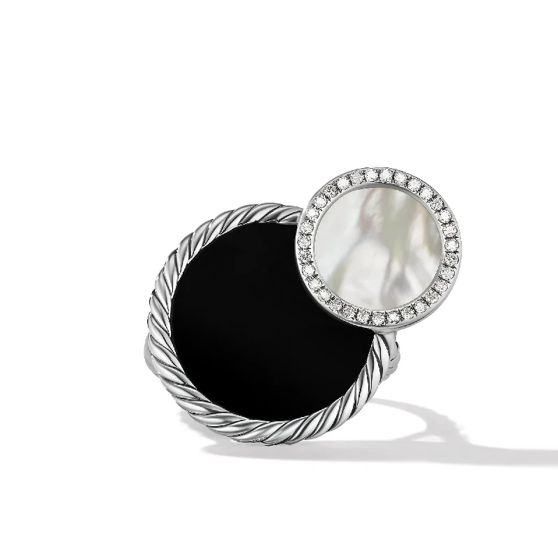 Shimmering drop earrings-DY Elements Eclipse Ring with Black Onyx, Mother of Pearl and Pave Diamonds