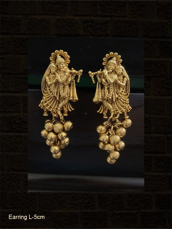 Halo-effect earrings-Radha Krishna earrings with bead bunch hanging