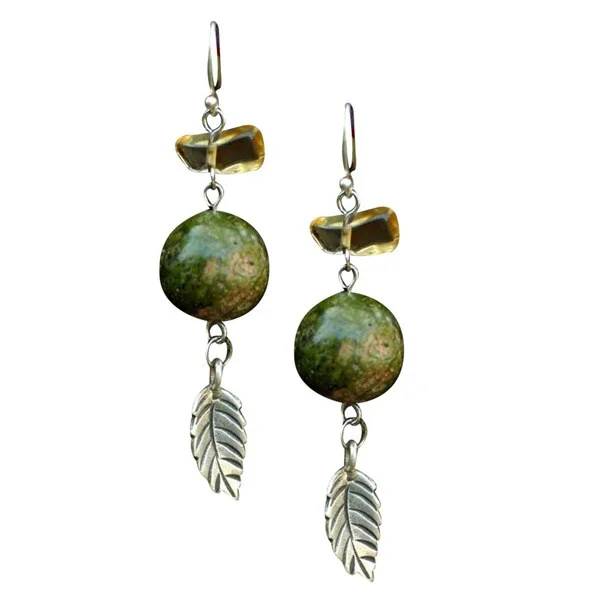 Glossy gold earrings-Silver 'Cool Forest' Jasper and Citrine Earrings