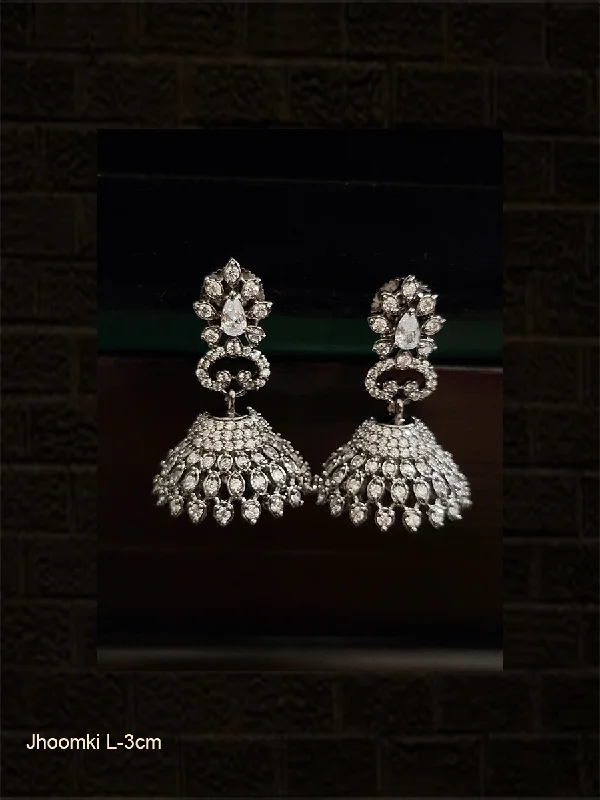 Radiant ruby earrings-Small conical domb AD jhoomki with leaf top