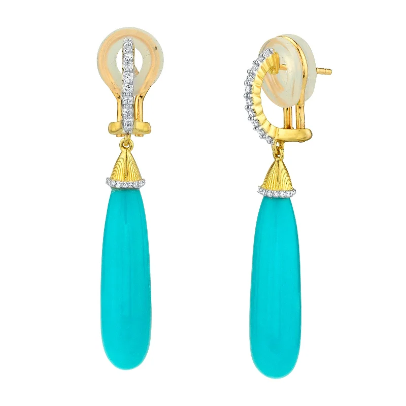 Slim-band earrings-Turquoise and Diamond Drop Earrings