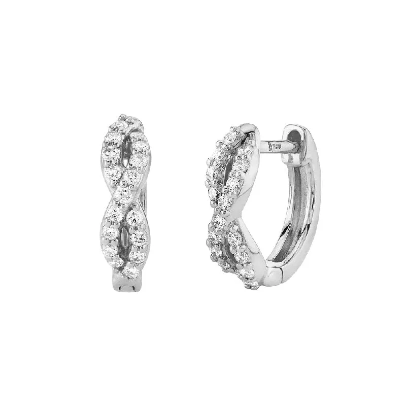 Rough-hewn edge earrings-Braided Huggie Hoop Earrings with Diamonds