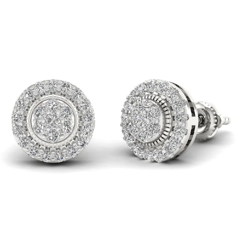 Thick pave earrings-Sterling Silver 1/2ct Diamond Cluster Stud Earrings