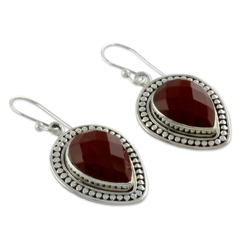 Etched nickel earrings-Sterling Silver Facets of Fire Jasper Earrings (India) - 1.6*0.8