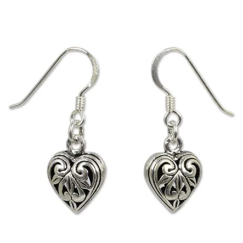 Cast gold earrings-Sterling Silver 'Filigree Heart' Heart Earrings