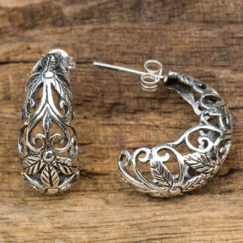 Glinting crystal earrings-Sterling Silver 'Floral Fantasy' Earrings