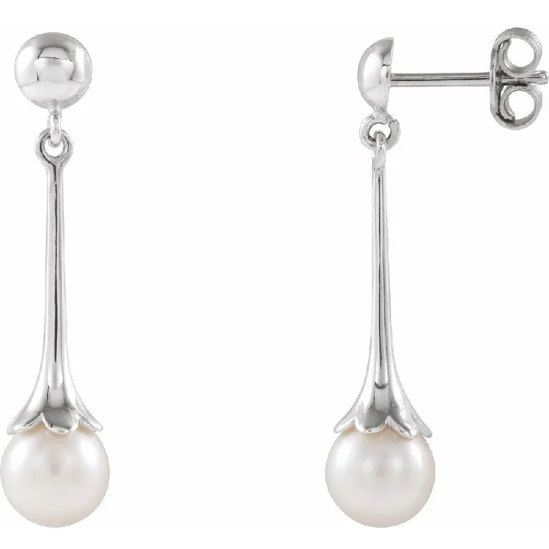 Streamlined design earrings-Sterling Silver Freshwater Pearl Dangle Earring for Women with Backs Women