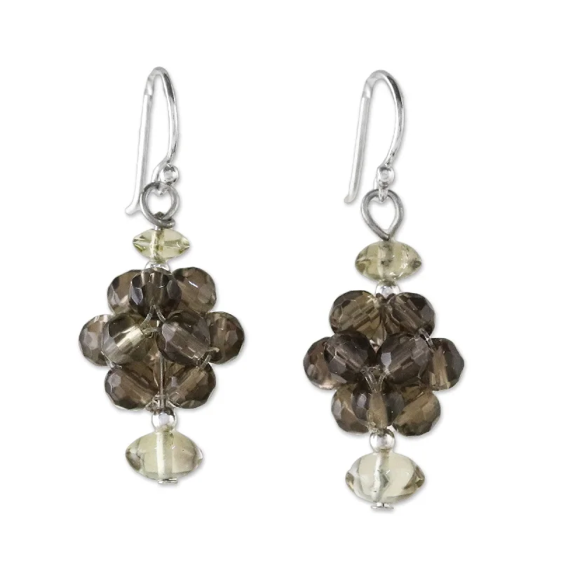 Radiant quartz earrings-Sterling Silver 'Smoky Mystique' Quartz Cluster Earrings (Thailand)