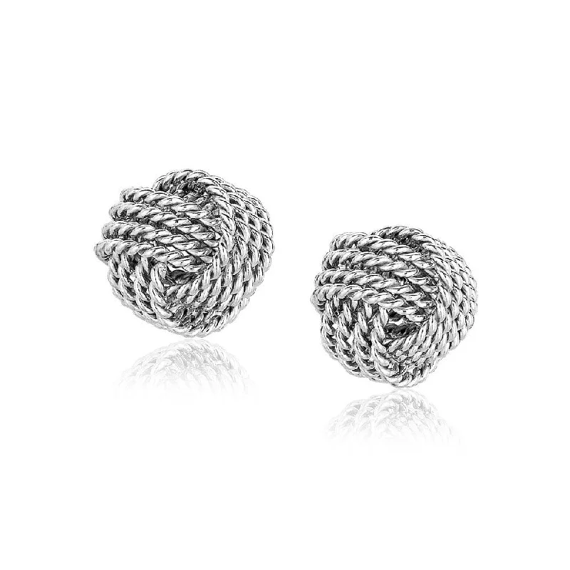 Split-level earrings-Sterling Silver Textured Love Knot Stud Style Earrings