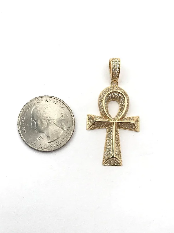 Held stone earrings-STPM*259, Men S925 Sterling Silver Icy Bling Bling 3D Ankh Pendant-gold or silver color,