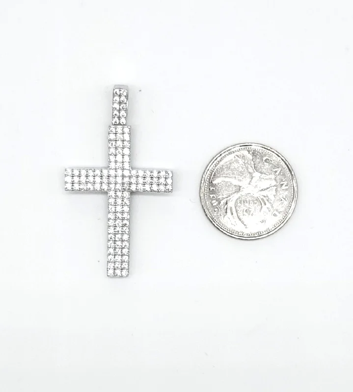 Stout-band earrings-STPM-269, Men and Women S925 Sterling Silver Icy Bling Bling Cross Pendant- Silver color