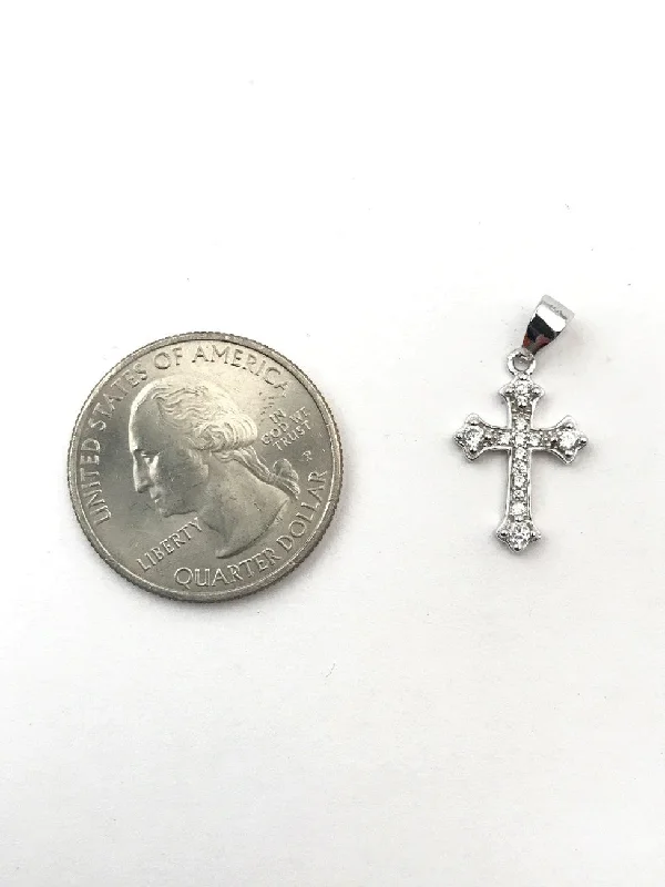 Textured stone earrings-STPW-71, Tiny Women S925 Sterling Silver Icy Bling Bling Cross Pendant-Silver color