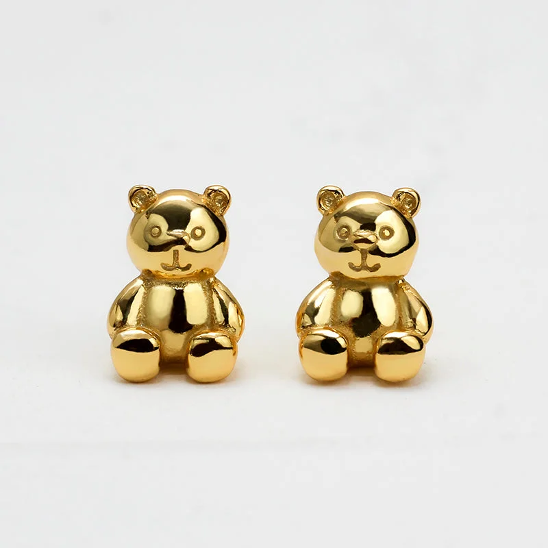 Wispy silver earrings-Teddy Bear Earrings