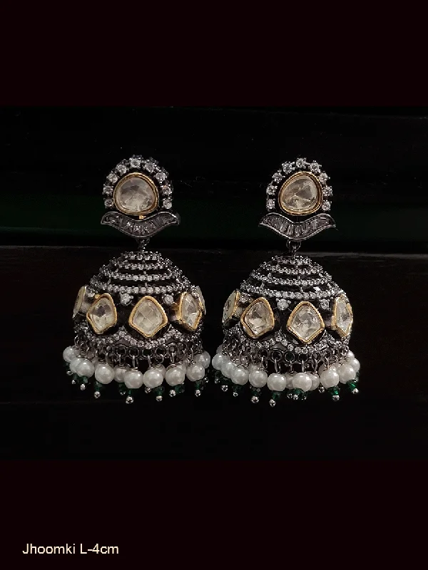 Cast gold earrings-Uncut polki antique finish jhoomkies with white and coloured beads detailing