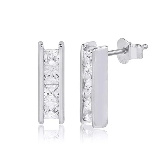 Cast gold earrings-Womens 1.25 Ct Rectangular Princess Cut Stud Earrings Sterling Silver